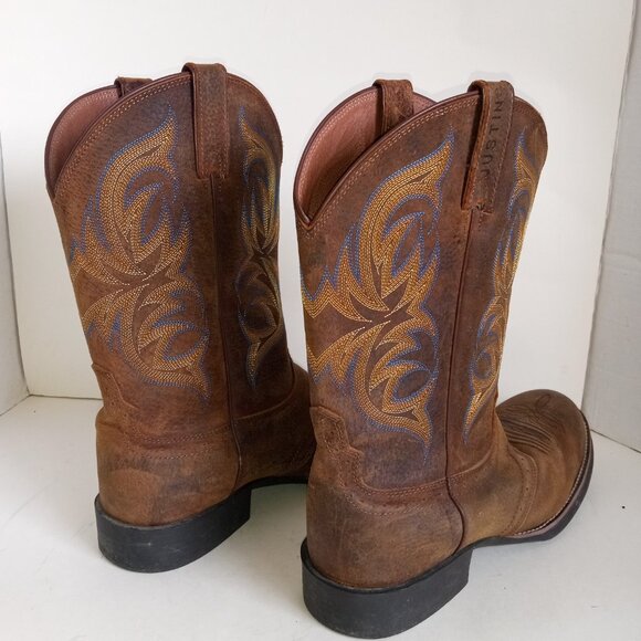 JUSTIN Men's 10.5EE "Buster Stampede" Round Toe Western Boots Brown Leather - Picture 9 of 15